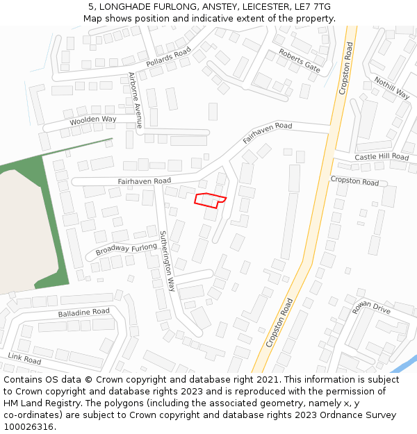 5, LONGHADE FURLONG, ANSTEY, LEICESTER, LE7 7TG: Location map and indicative extent of plot
