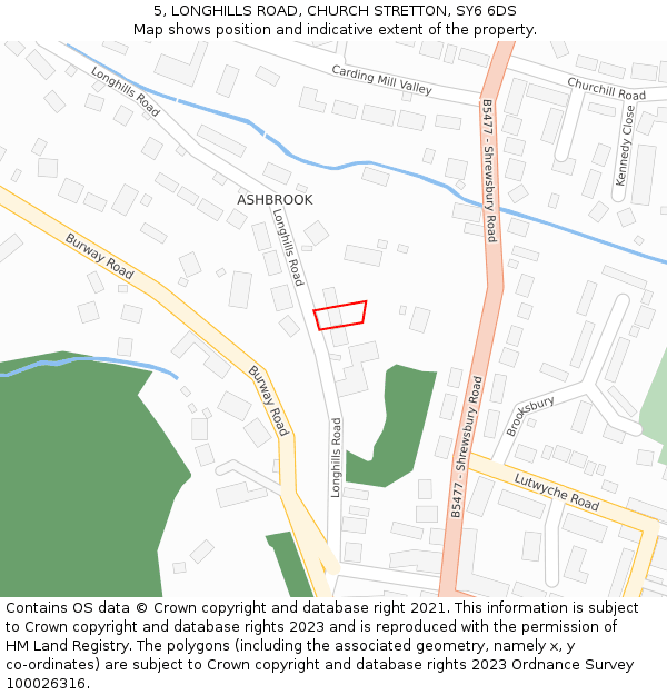 5, LONGHILLS ROAD, CHURCH STRETTON, SY6 6DS: Location map and indicative extent of plot