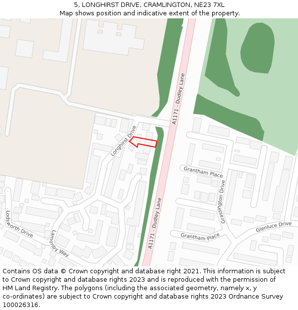 5, LONGHIRST DRIVE, CRAMLINGTON, NE23 7XL: Location map and indicative extent of plot