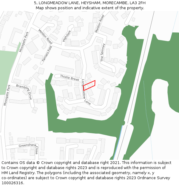 5, LONGMEADOW LANE, HEYSHAM, MORECAMBE, LA3 2FH: Location map and indicative extent of plot