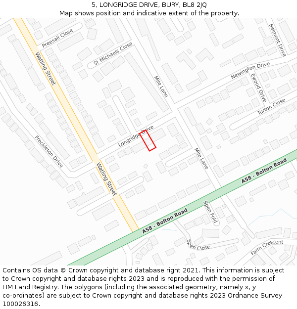 5, LONGRIDGE DRIVE, BURY, BL8 2JQ: Location map and indicative extent of plot