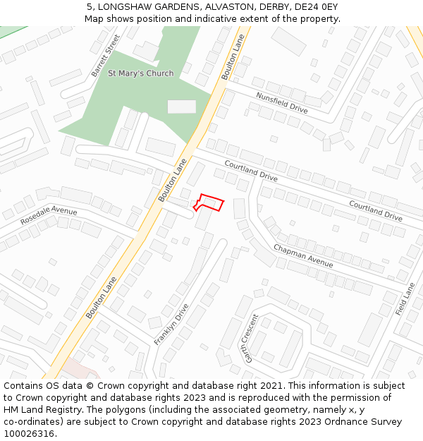 5, LONGSHAW GARDENS, ALVASTON, DERBY, DE24 0EY: Location map and indicative extent of plot