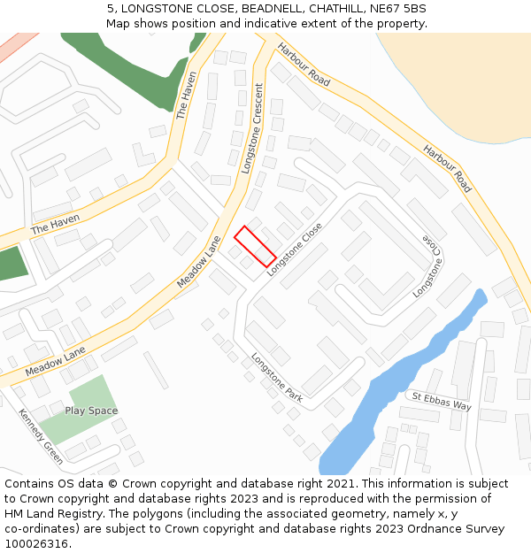 5, LONGSTONE CLOSE, BEADNELL, CHATHILL, NE67 5BS: Location map and indicative extent of plot