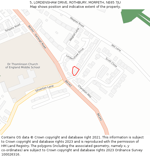 5, LORDENSHAW DRIVE, ROTHBURY, MORPETH, NE65 7JU: Location map and indicative extent of plot