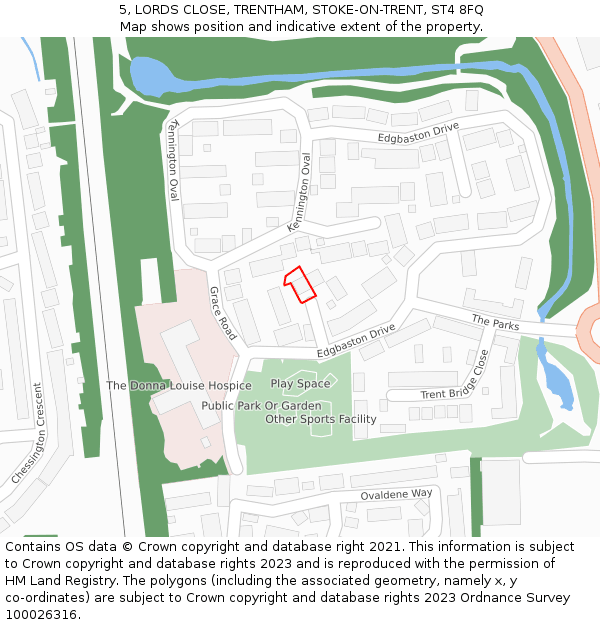 5, LORDS CLOSE, TRENTHAM, STOKE-ON-TRENT, ST4 8FQ: Location map and indicative extent of plot