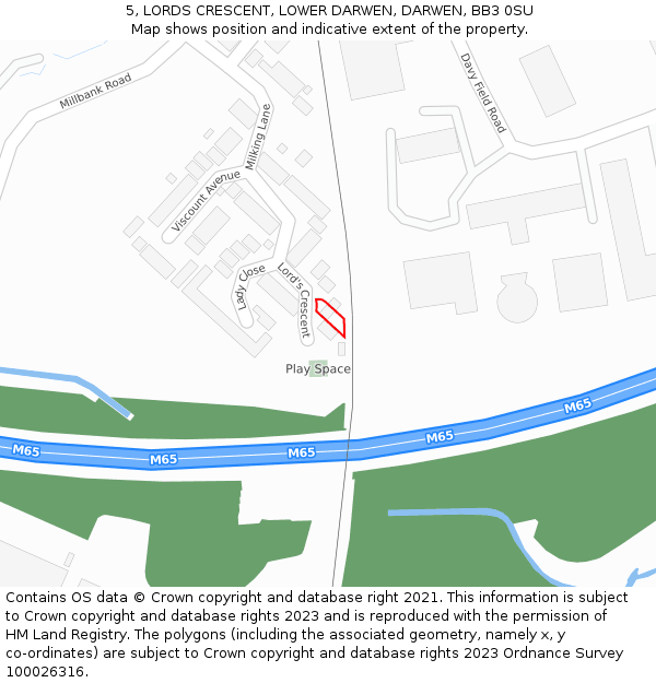 5, LORDS CRESCENT, LOWER DARWEN, DARWEN, BB3 0SU: Location map and indicative extent of plot