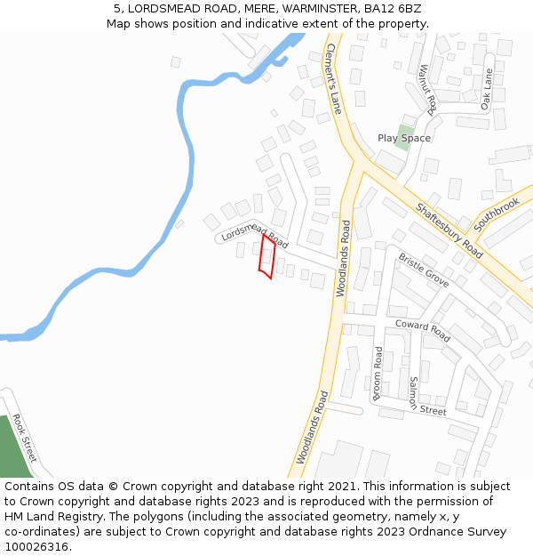 5, LORDSMEAD ROAD, MERE, WARMINSTER, BA12 6BZ: Location map and indicative extent of plot