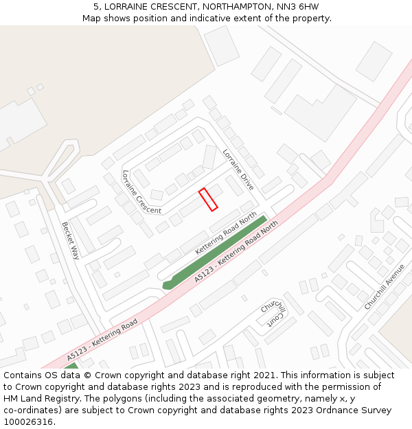 5, LORRAINE CRESCENT, NORTHAMPTON, NN3 6HW: Location map and indicative extent of plot