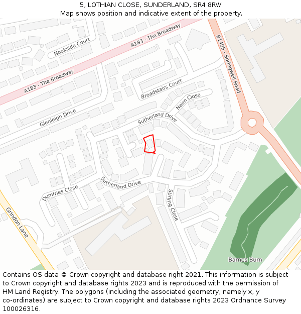 5, LOTHIAN CLOSE, SUNDERLAND, SR4 8RW: Location map and indicative extent of plot