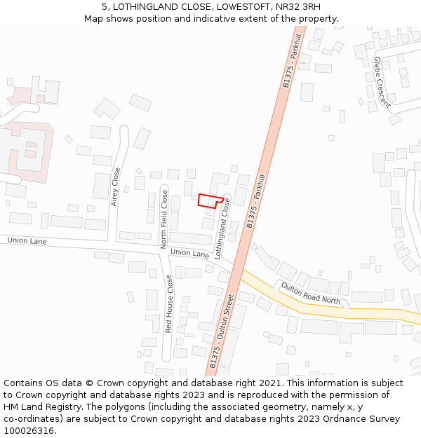 5, LOTHINGLAND CLOSE, LOWESTOFT, NR32 3RH: Location map and indicative extent of plot