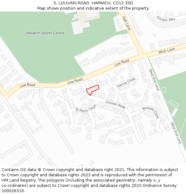 5, LOUVAIN ROAD, HARWICH, CO12 3SD: Location map and indicative extent of plot