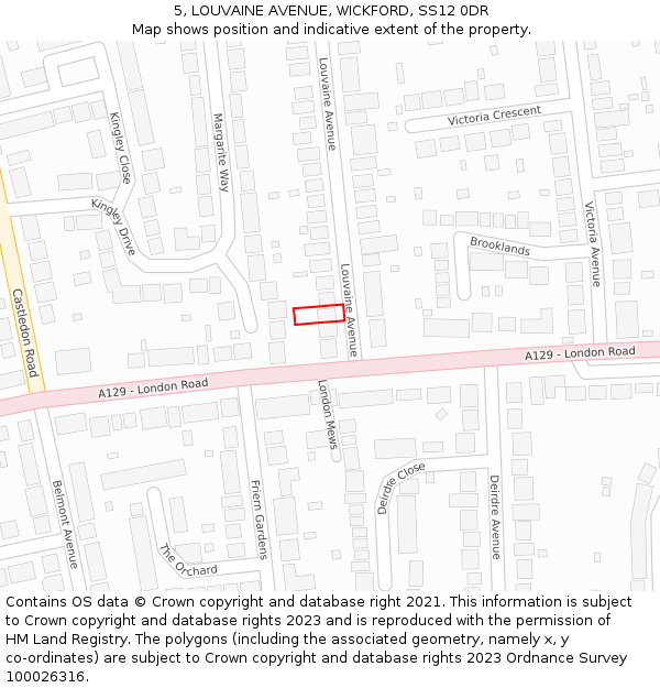 5, LOUVAINE AVENUE, WICKFORD, SS12 0DR: Location map and indicative extent of plot