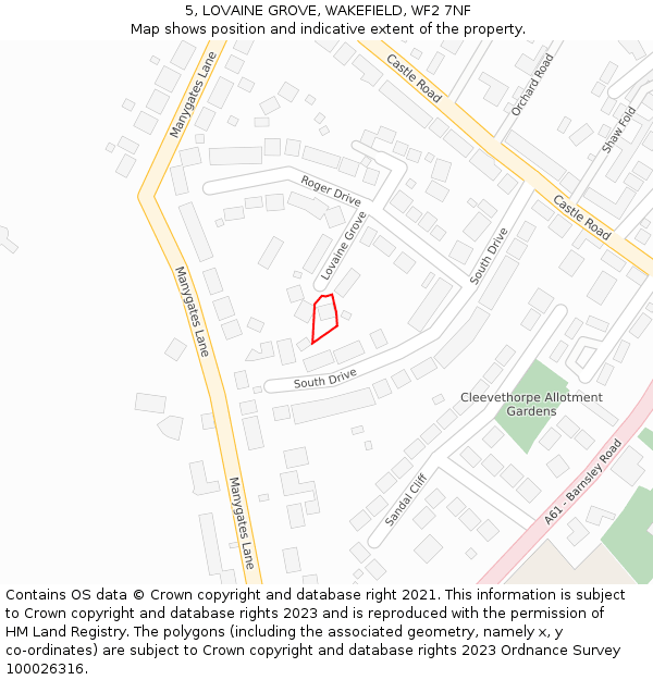 5, LOVAINE GROVE, WAKEFIELD, WF2 7NF: Location map and indicative extent of plot