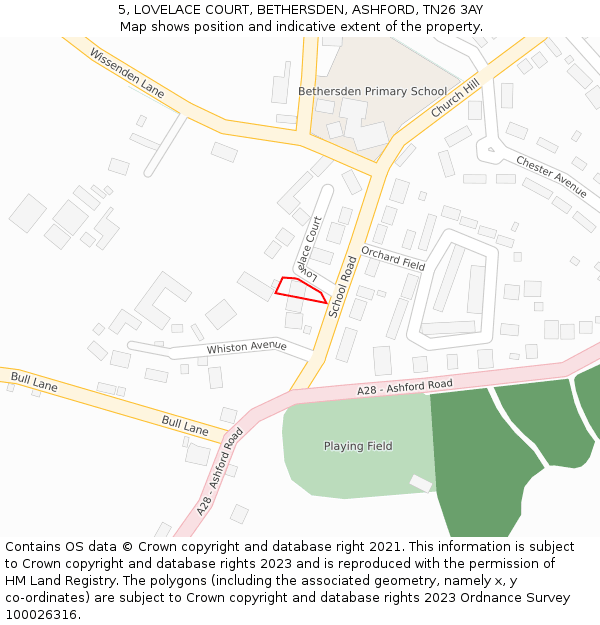5, LOVELACE COURT, BETHERSDEN, ASHFORD, TN26 3AY: Location map and indicative extent of plot