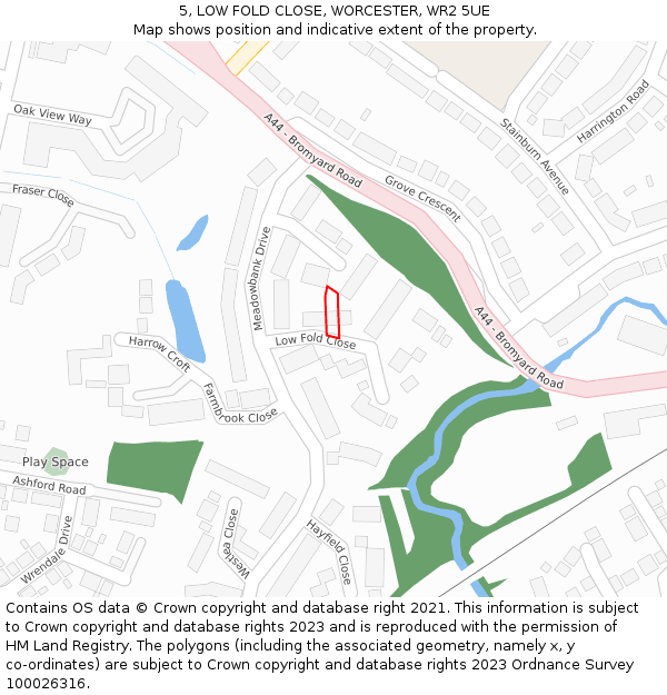 5, LOW FOLD CLOSE, WORCESTER, WR2 5UE: Location map and indicative extent of plot