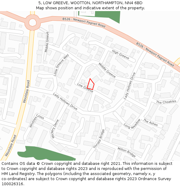 5, LOW GREEVE, WOOTTON, NORTHAMPTON, NN4 6BD: Location map and indicative extent of plot