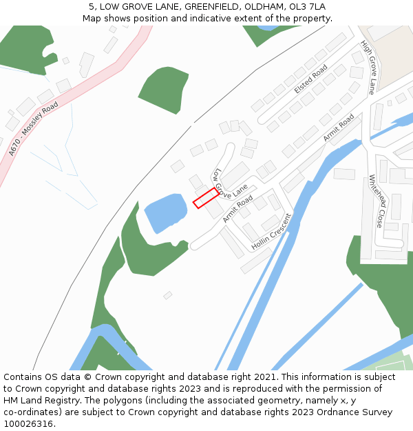 5, LOW GROVE LANE, GREENFIELD, OLDHAM, OL3 7LA: Location map and indicative extent of plot