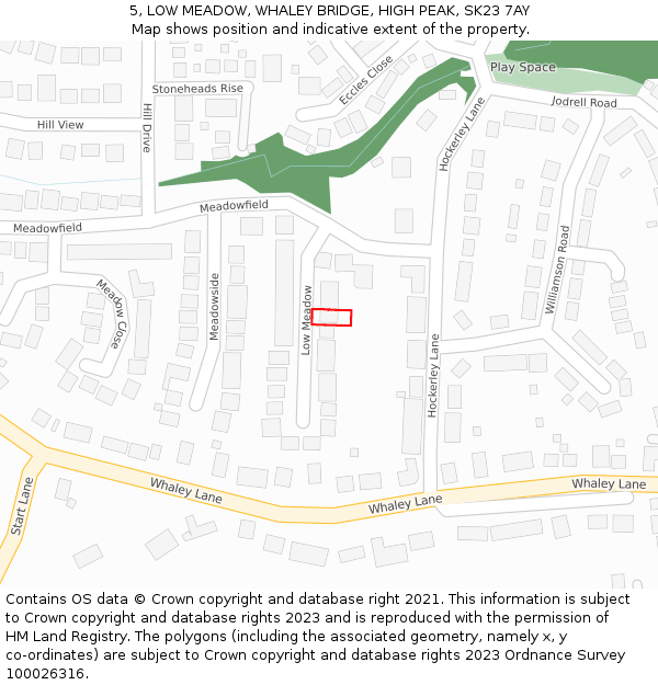 5, LOW MEADOW, WHALEY BRIDGE, HIGH PEAK, SK23 7AY: Location map and indicative extent of plot
