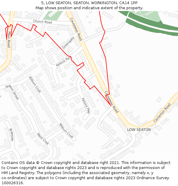 5, LOW SEATON, SEATON, WORKINGTON, CA14 1PP: Location map and indicative extent of plot