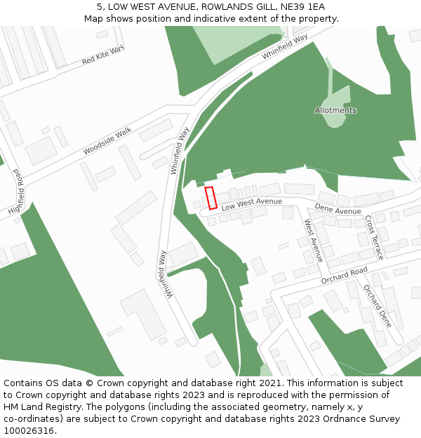 5, LOW WEST AVENUE, ROWLANDS GILL, NE39 1EA: Location map and indicative extent of plot