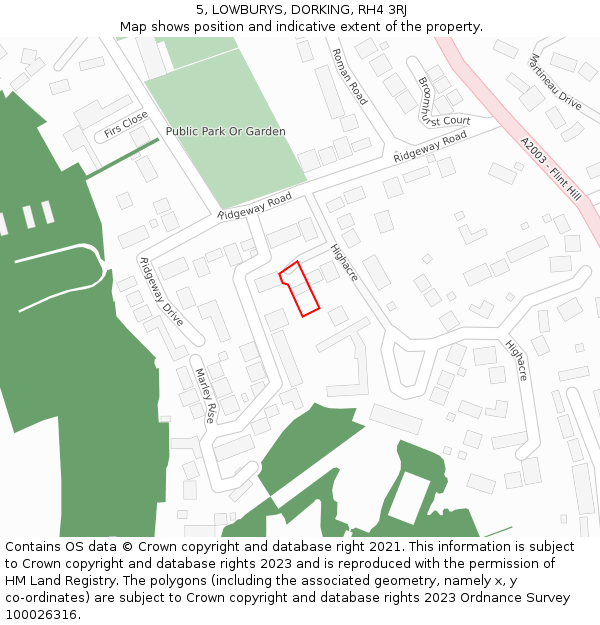 5, LOWBURYS, DORKING, RH4 3RJ: Location map and indicative extent of plot