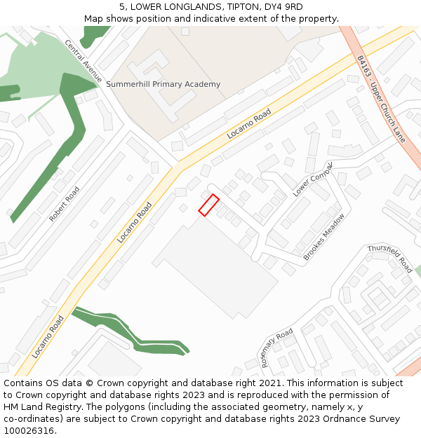 5, LOWER LONGLANDS, TIPTON, DY4 9RD: Location map and indicative extent of plot