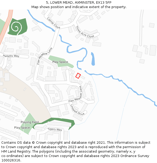 5, LOWER MEAD, AXMINSTER, EX13 5FP: Location map and indicative extent of plot