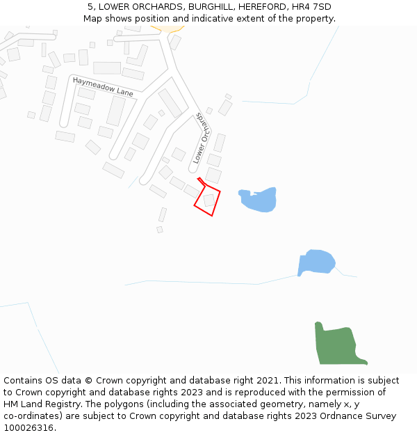 5, LOWER ORCHARDS, BURGHILL, HEREFORD, HR4 7SD: Location map and indicative extent of plot