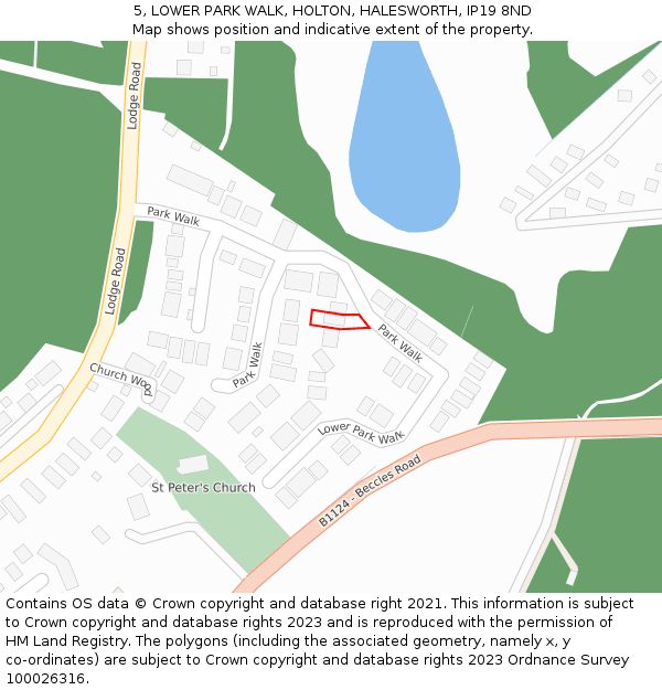 5, LOWER PARK WALK, HOLTON, HALESWORTH, IP19 8ND: Location map and indicative extent of plot