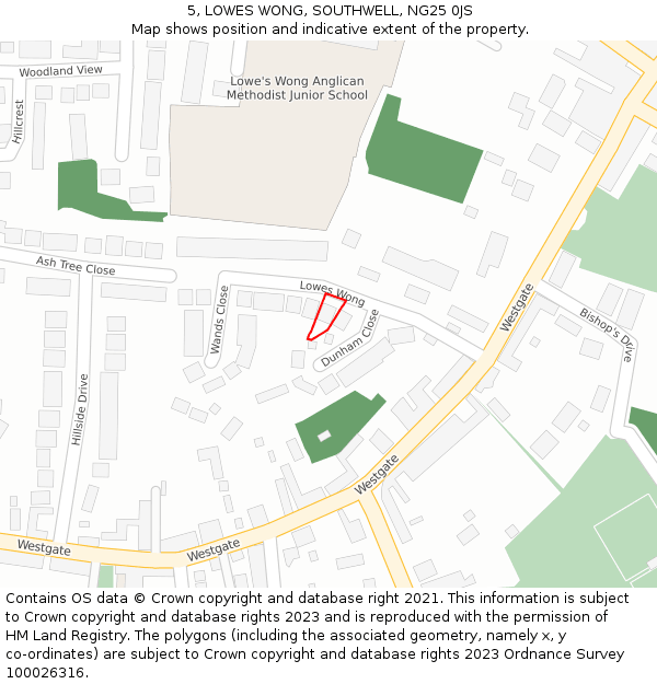 5, LOWES WONG, SOUTHWELL, NG25 0JS: Location map and indicative extent of plot