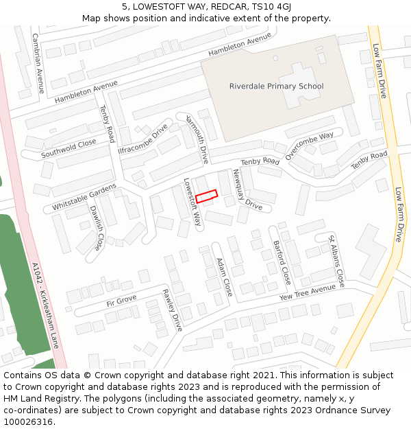 5, LOWESTOFT WAY, REDCAR, TS10 4GJ: Location map and indicative extent of plot