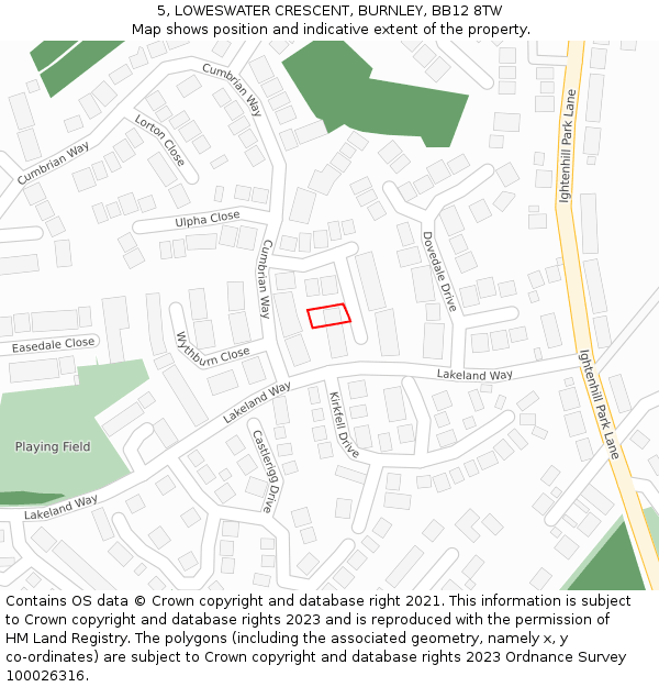 5, LOWESWATER CRESCENT, BURNLEY, BB12 8TW: Location map and indicative extent of plot