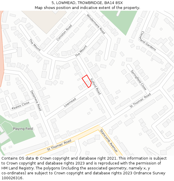 5, LOWMEAD, TROWBRIDGE, BA14 8SX: Location map and indicative extent of plot
