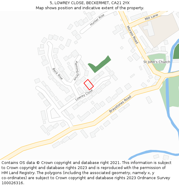 5, LOWREY CLOSE, BECKERMET, CA21 2YX: Location map and indicative extent of plot