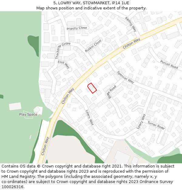 5, LOWRY WAY, STOWMARKET, IP14 1UE: Location map and indicative extent of plot