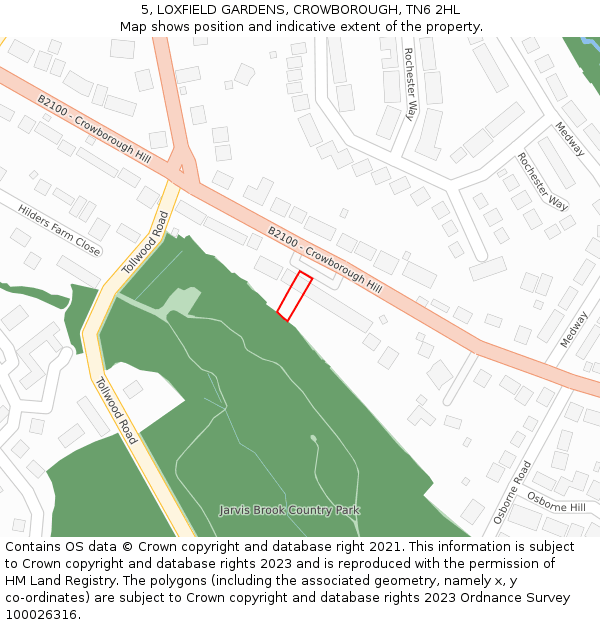 5, LOXFIELD GARDENS, CROWBOROUGH, TN6 2HL: Location map and indicative extent of plot