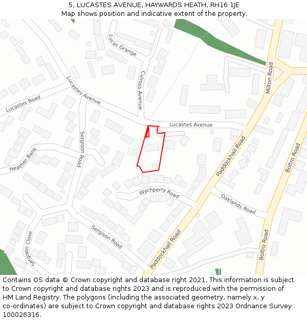 5, LUCASTES AVENUE, HAYWARDS HEATH, RH16 1JE: Location map and indicative extent of plot