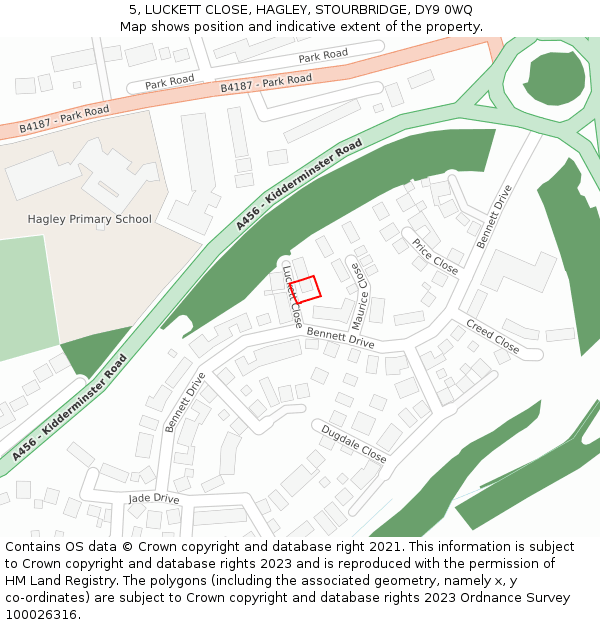 5, LUCKETT CLOSE, HAGLEY, STOURBRIDGE, DY9 0WQ: Location map and indicative extent of plot