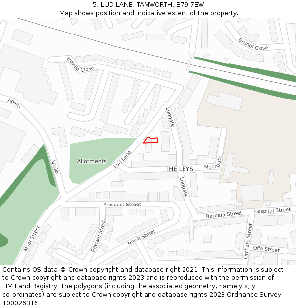 5, LUD LANE, TAMWORTH, B79 7EW: Location map and indicative extent of plot