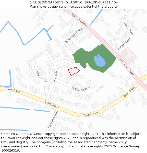 5, LUDLOW GARDENS, QUADRING, SPALDING, PE11 4QH: Location map and indicative extent of plot