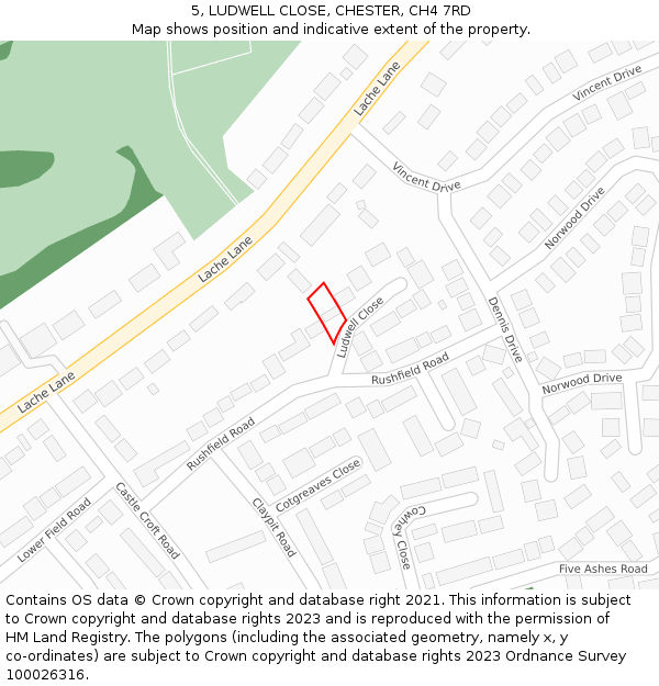 5, LUDWELL CLOSE, CHESTER, CH4 7RD: Location map and indicative extent of plot