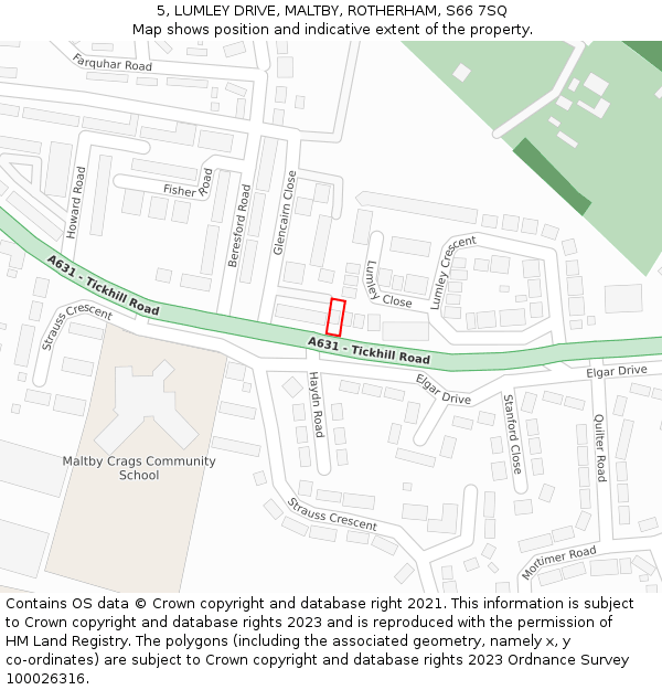 5, LUMLEY DRIVE, MALTBY, ROTHERHAM, S66 7SQ: Location map and indicative extent of plot