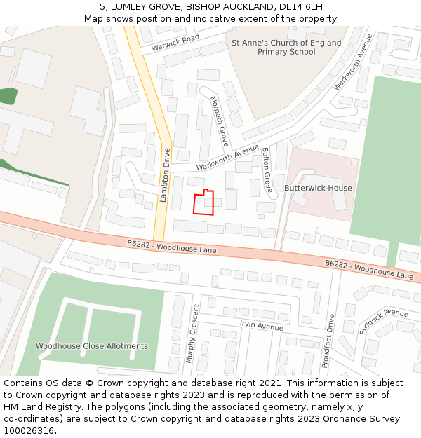 5, LUMLEY GROVE, BISHOP AUCKLAND, DL14 6LH: Location map and indicative extent of plot