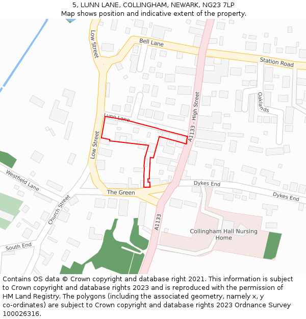 5, LUNN LANE, COLLINGHAM, NEWARK, NG23 7LP: Location map and indicative extent of plot