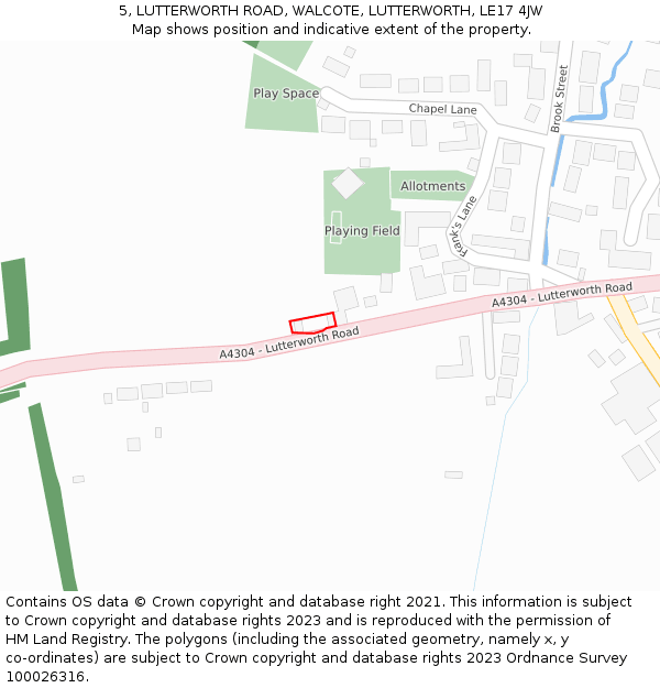 5, LUTTERWORTH ROAD, WALCOTE, LUTTERWORTH, LE17 4JW: Location map and indicative extent of plot