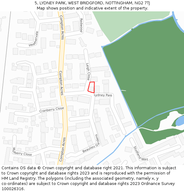 5, LYDNEY PARK, WEST BRIDGFORD, NOTTINGHAM, NG2 7TJ: Location map and indicative extent of plot