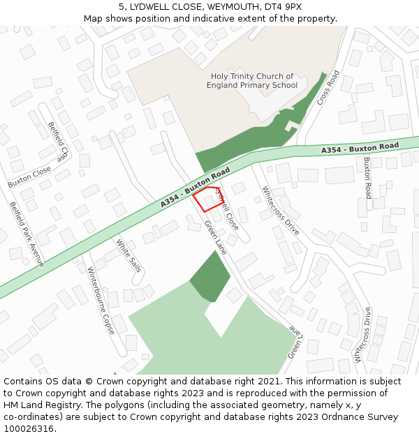 5, LYDWELL CLOSE, WEYMOUTH, DT4 9PX: Location map and indicative extent of plot