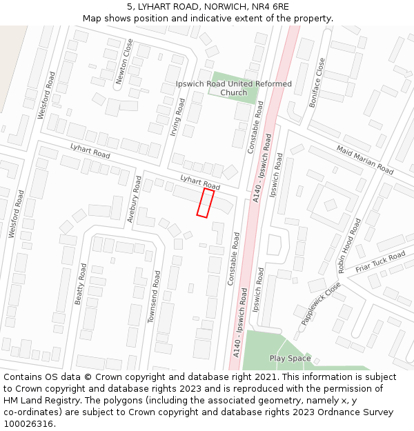 5, LYHART ROAD, NORWICH, NR4 6RE: Location map and indicative extent of plot