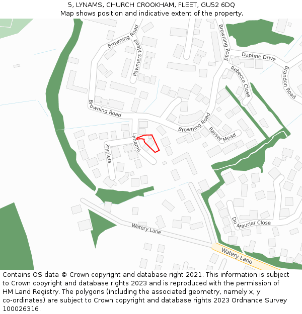 5, LYNAMS, CHURCH CROOKHAM, FLEET, GU52 6DQ: Location map and indicative extent of plot