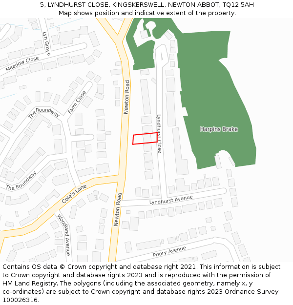 5, LYNDHURST CLOSE, KINGSKERSWELL, NEWTON ABBOT, TQ12 5AH: Location map and indicative extent of plot
